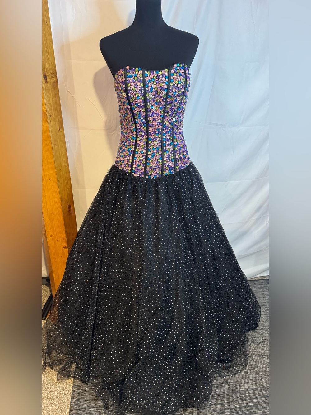 Strapless Sequin Corset Ball Gown - Black & Multicolor
